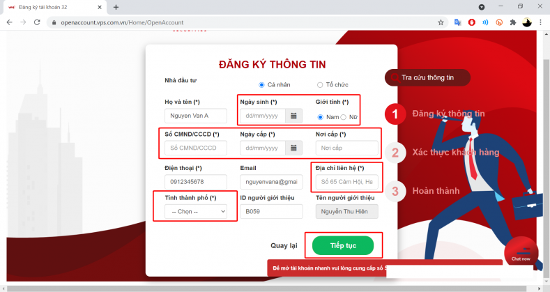 04.2. Dang ky Thong tin Mo Tai khoan Chung Khoan Online VPS
